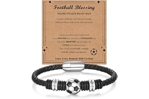 Bsoepnr Football Gifts for Boys, Football Bracelet for Son Grandson Brother Nephew Him Friend Boyfriend Teenage Boys, Leather Bracelet Gifts for Birthday Christmas Graduation Valentines