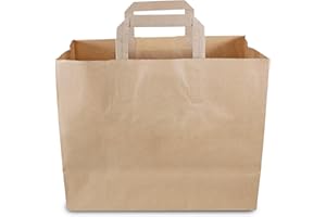 250 Stück Commerline Papiertüten Braun 32+17x27 cm | Kraftpapier Tüten Klein Mit Henkel | Tragetasche Groß Papiertragetaschen Papiertüte Papiertaschen