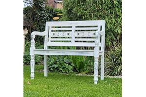 AMBIENTE-LEBENSART.DE Teakbank-Landhaus-Bank-Parkbank-Gartenbank-Blumen-Bank-Balkon-Bank 2 Sitzer Shabby Chic White Washed Antik Weiss