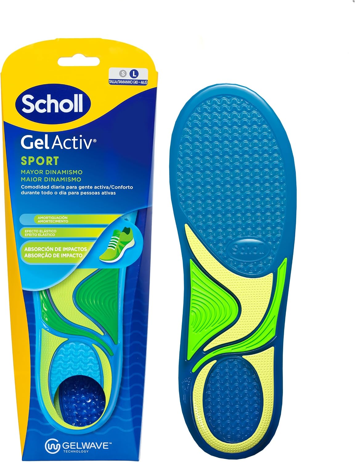 Dr. Scholl's Plantillas GelActiv Sport para Hombre - Para calzado deportivo, comodidad todo el día, absorción de impactos y elasticidad con la tecnología GelWave - Talla 40-46,5