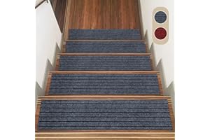 IGTOPS Tappetini per gradini interni, antiscivolo, 15 pezzi, 22 x 70 cm, in poliestere, con retro autoadesivo in TPE, per bambini, anziani e animali domestici (grigio con strisce nere)