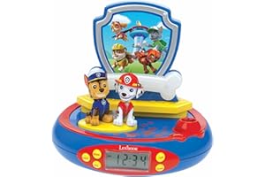 Lexibook, La Pat'Patrouille, Réveil Projecteur Chase et Marcus, Veilleuse et Projection de l'heure au Plafond, Effets sonores, Garçon, Fille, à Piles, Bleu/Rouge, RP500PA