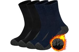 Beaulov Skarpety termiczne dla mężczyzn, grube, z wełny merynosów, ciepłe, zimowe, robocze, super miękkie, na co dzień, premium, do wędrówek, chodzenia, trekkingu, 4 pary