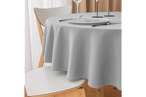 Yeahshion Tovaglia Rotonda Antimacchia Grigio Chiaro Φ150cm, Tovaglia in Poliestere Impermeabile con Piccolo Bordo Increspato per Tavolo, Sala da Pranzo, Ristorante