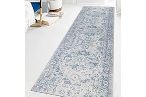 Famibay Hallway Runner Non Slip Runner Rugs for Hallway 65x220cm Long Washable Blue Vintage Kitchen Hall Carpet Floor Rugs for Entryways Bedroom Laundry