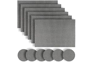 Homcomodar Placemats and Coasters Set of 6 Heat Resistant Table Place Mats Washable Braided Dining Table Mats for Kitchen Dinner