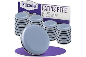 Filzada® 26x Patins pour Meubles Téflon Auto-adhésifs - Ø 25 mm (Rond) - Chaise de Planeur Professionnels/Planeur PTFE (Téflon)