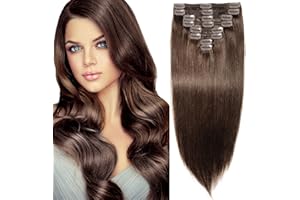 Elailite Clip in Hair Extensions Real Human Hair Double Weft Thick Remy Natural Hair - 8 Pieces Full Head Straight - #2 Dark Brown - 24 Inch (170 g)