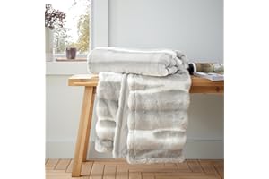 Catherine Lansfield Flint Przytulny koc ze sztucznego futra, 130 x 170 cm, narzuta, srebrno-szary