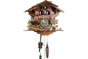 Selva Negra uhrenfabrik Kammerer Reloj de Madera con Mecanismo de Pilas con Cuco y música Mecanismo Musical - Oferta de Relojes-Park Eble - Engstler - leñador 30 cm - 4901 QMT