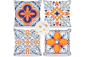 Weldomcor Set of 4 Cushion Cover 45x45 cm Floral Pillowcase Outdoor Throw Cushion Cover Garden Waterproof Square Decorative Pillow Cases for Patio Porch Bench Sofa Indoor Living Room Bed Chair