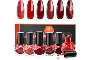 MODELONES Vernis à Ongles Rouge, Brillant Séchage Rapide Vernis à Ongles Lot Rouge Pailleté 6 Couleurs, Base D'eau Vernis Lot, Cadeau pour Les Femmes, Vernis à ongles pour salon de manucure DIY Home