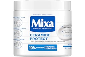 Mixa Crema Corporal Ceramide Protect para pieles muy secas con 10% de [Glicerina + Escualeno + Ceramidas]. Hidrata, fortalece y protege la barrera cutánea. 400 ml.