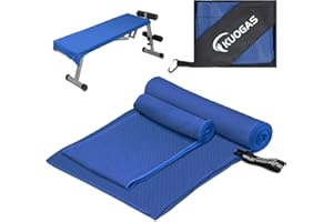 KUOGAS Juego de 2 toallas de fitness | 120 x 50 cm + 100 x 30 cm | Toalla de refrigeración con bolsillo con cremallera, toalla de microfibra de secado rápido para gimnasio y entrenamiento, 2 unidades