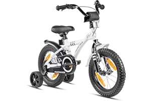 PROMETHEUS BICYCLES Kinderfahrrad 14 Zoll ab 4 Jahren - Kinder Fahrrad Mädchen Jungen Fahrrad Kinder mit Stützräder Rücktrittbremse in Weiss