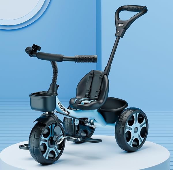 Kidsmate Junior Tricycle for Kids with Parental Control | Cycle for Kids 1-4 Years | Baby Cycle | Bicycle with Storage Basket, Cushion Seat and Seat Belt Carryi