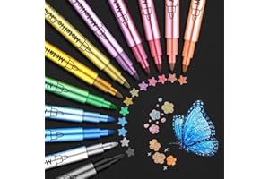 Funnasting Metallic Marker Stifte,12 Farben Metallic Stifte für Steine Wasserfest,Glitzerstifte Set für Fotoalbum,Gästebuch Hochzeit,Scrapbook Zubehör,Schwarzes Papier,Porzellan,Glas,Keramik,Holz,Eier