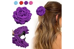 NAILGELER Fermagli per Capelli, Clip di Fiori con Rose, Fiori per Capelli Mollette Multicolore, Accessori per Donne e Ragazze (Viola, Circa 9 cm)