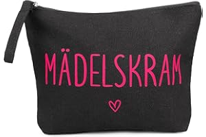 MEJOSER Mädelskram Kosmetiktasche Klein Schwarz Krimskrams Kulturtasche Schminktasche Mädchen Geschenke für Damen Frauen Freundin Mama Kollegin JGA Team Braut Kulturbeutel Make Up Tasche mit Spruch
