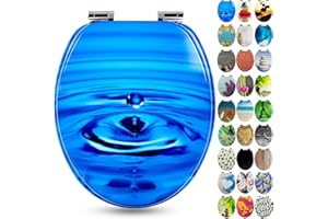 SANFINO® Premium Abattant WC en Bois avec Frein de Chute, qualité supérieure, Nombreux Motifs colorés, Confortable, Installation Facile, Notice de Montage Incluse – „Water Drop