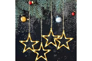 FPEAOB LED Deko Sterne Fensterdeko Hängend, 4 Stück Fenster Lichtervorhang Warmweiß Batteriebetrieb Saugnäpfe Lichterkette Innen Weihnachtsbeleuchtung für Weihnachtsdeko Party Balkon