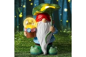 Grovind Gnomes de Jardin, Gnomes solaires avec orbe Magique, Figurines de Gnomes d'extérieur avec lumières LED solaires pour la Cour extérieure - Cadeaux de Gnomes pour Maman/Grand-mère/Anniversaire