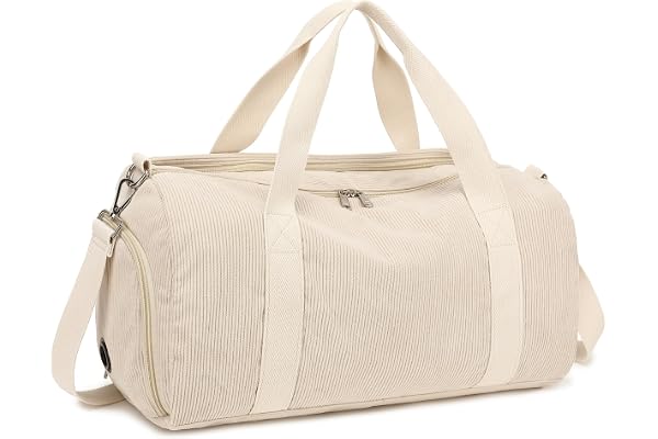 LEDAOU Sac de sport pour enfant garçon et femme avec compartiment à chaussures et compartiment humide, sac de bain, adolescent, petit sac de voyage, sac de fitness, velours côtelé beige pur, Sports