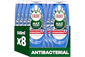 Fairy Max Power Washing Up Liquid Antibacterial 8 x 545ML, Easy & Effortless Cleaning, Even On Your Greasiest Pots & Pans