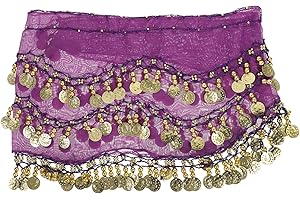 LUOEM Damen Bauchtanz Gürtel, Chiffon Hüfttuch, Tanztuch mit Münzen für Bauchtanz