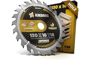 Lama per sega circolare HM 130 x 16 Z18, denti alternati per legno – taglio AMBOSS WERKZEUGE® 130 mm compatibile con Bosch PKS 14.4 V. PKS 38. PKS 40. PKS 40 S e S 43 SKIL 5140. 5240 e 5740 ecc.
