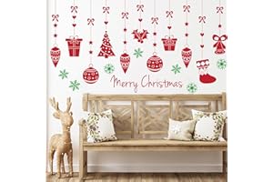AUNMER Merry Christmas Wall Decals Red Xmas Tree Snowflake Christmas Wall Stickers Removable Peel and Stick Art Murals for Bedroom Nursery Classroom Kids Room Christmas Party Decoration (Red)