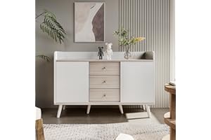 Kehun Sideboard Weiss für Wohnzimmer und Esszimmer, Kommode Schrank Buffetschrank 117.5x40x80 cm mit 2 Türen und 3 Stauraum Schubladen, Weiß