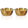 INDIAN ART VILLA Pure Brass Embossed Design Flat Bottom Bowl, Decorative Dinnerware, Tableware and Serveware for Home Hotel Restaurant, Volume-220 ml, Set of 2