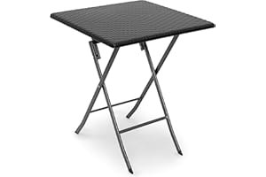 Relaxdays Table pliante de jardin BASTIAN carrée HxlxP 74 x 61,5 x 61,5 cm Camping pliable BASTIAN en aspect rotin Terrasse, noir