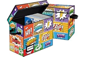 YNSZAS 2 Pack Comic Book Storage, Comic Book Box, 15.8" X 7.8" X 11.8", Collapsible Comic Short Box, Holds 160-180 Comic Book, Heavy Duty Comic Book Bin Container Holder Shelf(Cartoon Colorful)