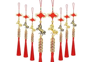 JULMELON 8 Pcs Chinese New Year Horse Ornaments 2026, Red Gold Bronze Zodiac Hanging Decor Year of Horse Charm with Feng Shui Coins for Lunar New Year Home Wealth Good Luck