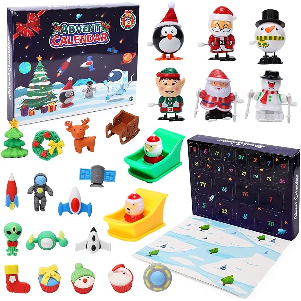 FunsLane Advent Calendar 2022 for Kids with 24 Days Christmas Countdown  Calendar, 8 Wind-Up Toys Santa Pull Back Car+16 Rubber Erasers Xmas Toy  Gifts for Boys Girls Toddler Christmas Stocking Stuffers :
