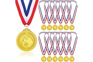 Donrime Medalla de caballo para cumpleaños infantil, 12 piezas medalla de metal dorado caballos fiesta de cumpleaños para niños, niños y adultos