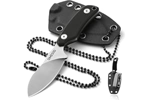 Omesio Couteau de cou EDC avec étui en Kydex et, Couteau compact de survie en acier D2, Lame pleine en acier G10, Clip-on adapté au camping