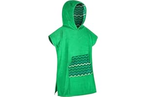 DiaryLook Kids Swimming Changing Robe with Hood, Beach Poncho Towel with Pockets Boys & Girls Quick Dry, Bath Robe Surfing Watersport Rose Green Strip 6-9 Years