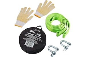 Tech Traders ® Recovery Straps, Towing belt,Towing Rope/Towing Road Recovery Strap for Cars Fluorescent 17600Ib 5 Meter With 2 Shackles&2 Slip-Proof Gloves FREE Carry Case