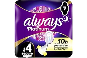 Always Platinum Ręczniki higieniczne, rozmiar 4, bezpieczna noc, 7 serwetek ze skrzydełkami, obfity strumień nocny, format Eco, miękkie i elastyczne, super chłonne i bardzo cienkie