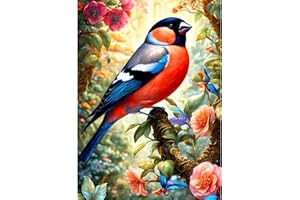AIRDEA Fleurs d'oiseaux rubis Diamond Painting, 5D DIY Broderie Diamant Painting Kit Complet, Peinture Diamant Artisanat Strass Painting pour Adultes debutant, Murale Décoration 30x40cm