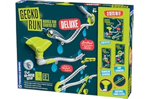 Gecko Run Marble Run Deluxe Starter Set by Thames & Kosmos – Chemin de marbre vertical avec rails flexibles, boucles et tours de trampoline, installation rapide, sans désordre, coussinets