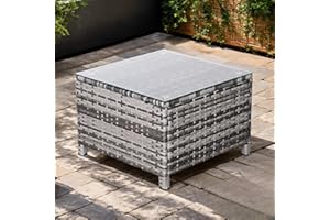 Club Rattan Outdoor Rattan Coffee Table, Side Table with Glass Top, Wicker Weave Side Table,All-Weather Wicker Bistro Outdoor Furniture for Patio, Balcony, Porc (Grey, 55 * 55 * 38)