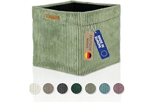 Lycce Kallax Box aus trendigem Cordstoff | Aufbewahrungskorb für Kallax Regal | Faltbox 33 x 33 x H31 cm mit abnehmbarem Bezug | Boden mit Vlies Überzug | Aufbewahrungswürfel | salbei