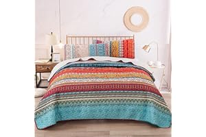 ‎WONGS BEDDING WONGS BEDDING Tagesdecke 200x220 Bettüberwurf Boho Decke Steppdecke 3 teilig Doppelbett Gesteppt Bettdecke Mikrofaser Wohndecke mit 2 Kissenbezug 50x75 für Schlafzimmer als Sofaüberwurf (Böhmisch)