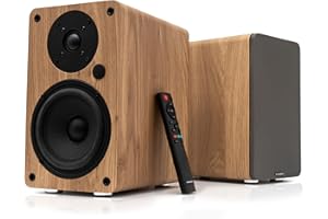 VULKKANO A5 Arc Enceintes Monitoring Active avec Woofer 5.25", Bluetooth 5.0, HDMI Arc, Optique, RCA, USB, Sortie Subwoofer, Haut Parleur de TV au Design Élégant, Couleur Marron