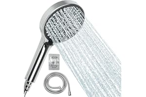 AIXMEET Alcachofa de Ducha con Tubo, Diámetro de 125 mm, Tubo Flexible de 1,5 m, 6 Modos Ajustables para Satisfacer Diversas Necesidades, Cabezal de Ducha para Baño (set plata).