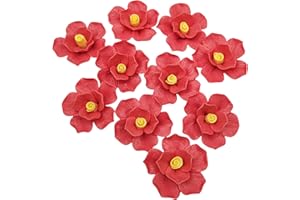 BTMIEY 10 piastrelle in ceramica 3D a forma di fiore, 4 cm, fatte a mano, fiori in ceramica per opere d'arte, acquario, vasi, soggiorno, tavolo da pranzo, ufficio, decorazione floreale per la casa (rosso a